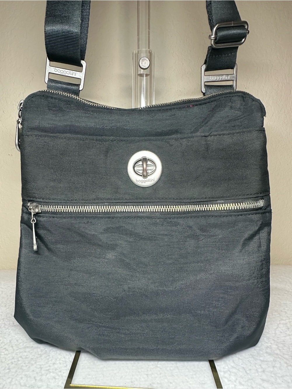 Baggallini Black Nylon Crossbody with Silver Hardware